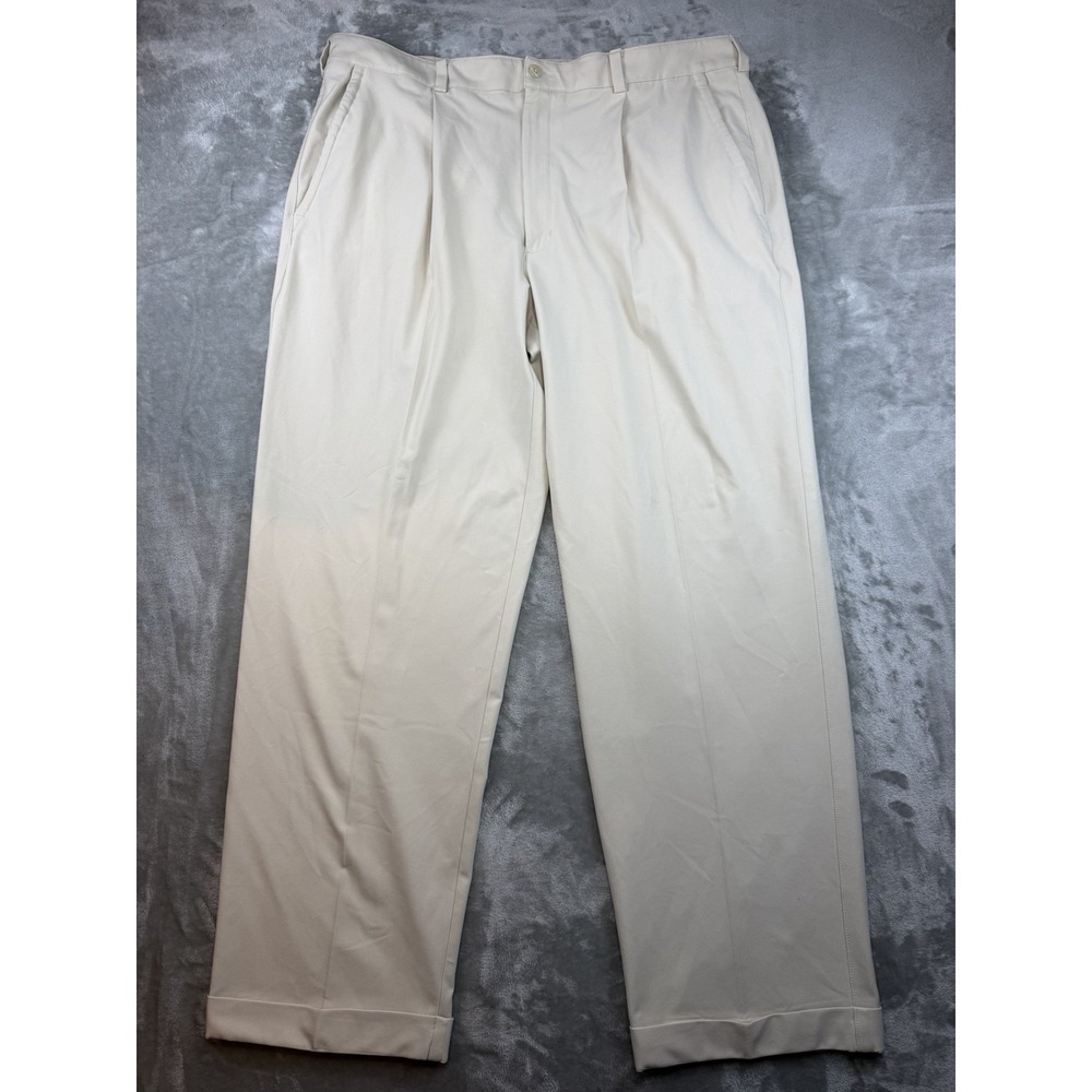 Nike Golf Pants Mens 38x32 NikeDryFit Beige Pleated Performance Golf Cuffed